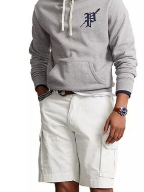 Gray Hoodie with Navy 'P' Logo and Cream Drawstrings